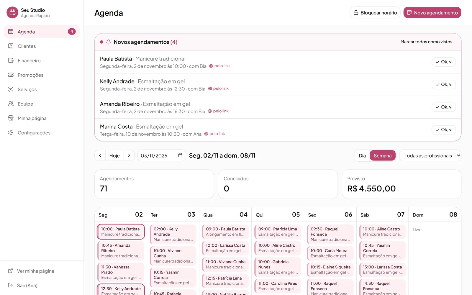 Agenda do dia e da semana