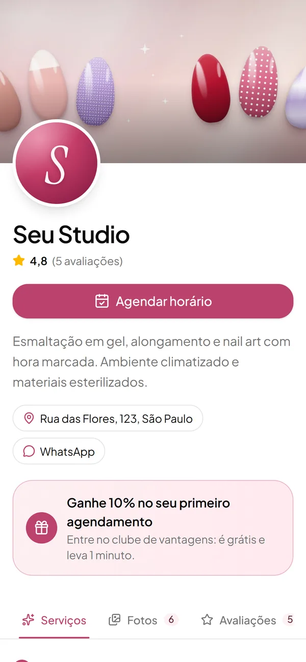 Página de agendamento do estúdio